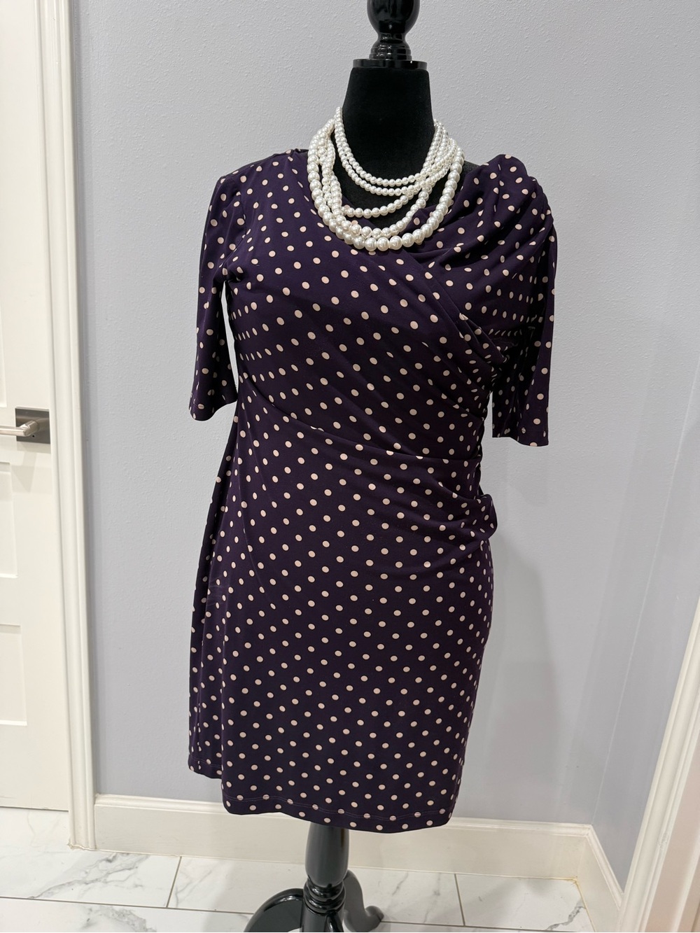 Purple Polka Dot Casual Dress with Cream Dots